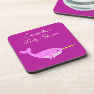  Roze Baby Girl Narwhal Baby shower Aangepast Bier Onderzetter