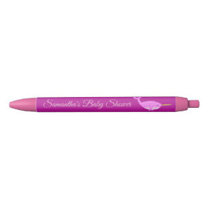 Roze Baby Girl Narwhal Baby shower Aangepast Blauwe Inkt Pen