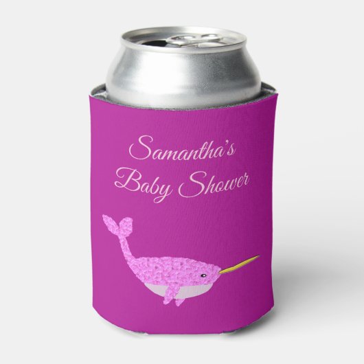  Roze Baby Girl Narwhal Baby shower Aangepast Blikjeskoeler (Blikje Voorkant)