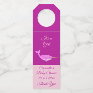  Roze Baby Girl Narwhal Baby shower Aangepast Flessenhanger