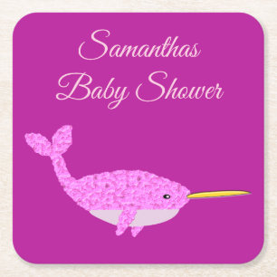  Roze Baby Girl Narwhal Baby shower Aangepast Kartonnen Onderzetters
