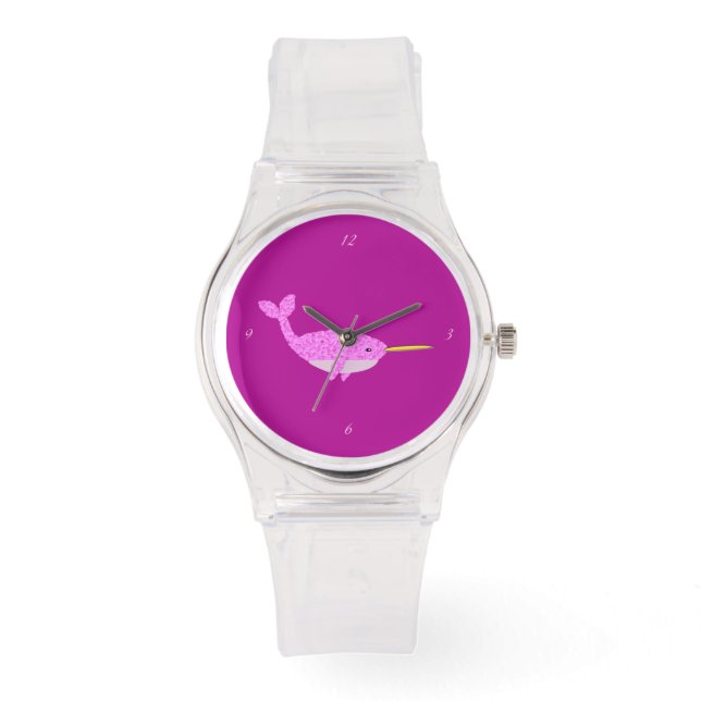  Roze Baby Girl Narwhal Horloge (Voorkant)