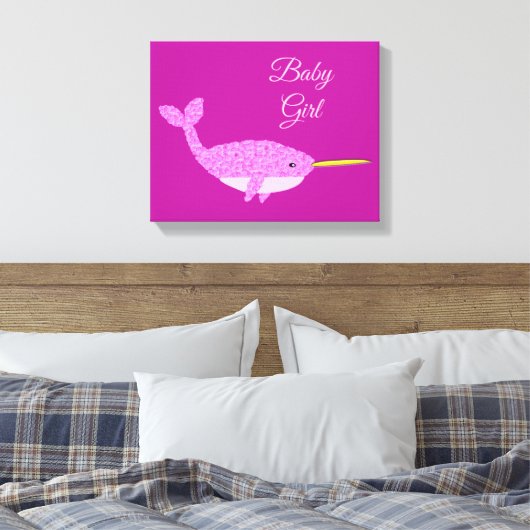 Roze Baby Girl Narwhal Nursery Room Custom Canvas Afdruk (Insitu (Slaapkamer))