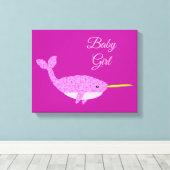 Roze Baby Girl Narwhal Nursery Room Custom Canvas Afdruk (Insitu (Houten vloer))