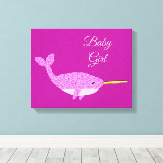  Roze Baby Girl Narwhal Nursery Room Custom Canvas Afdruk (Insitu (Houten vloer))