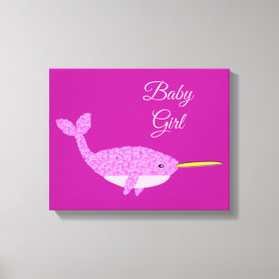 Roze Baby Girl Narwhal Nursery Room Custom Canvas Afdruk