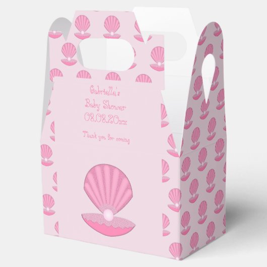 Roze Baby Girl Oyster shell en Pearl Baby shower Bedankdoosjes (Geopend)