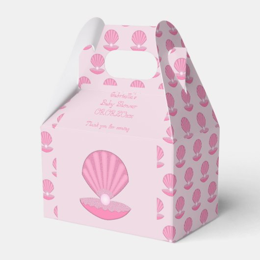 Roze Baby Girl Oyster shell en Pearl Baby shower Bedankdoosjes (Voorkant Zijde)
