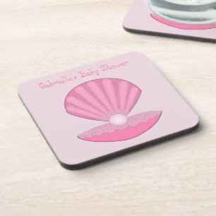 Roze Baby Girl Oyster shell en Pearl Baby shower Bier Onderzetter