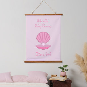 Roze Baby Girl Oyster shell en Pearl Baby shower Hangend Wandkleed