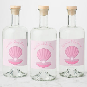 Roze Baby Girl Oyster shell en Pearl Baby shower Likeurfles Etiket