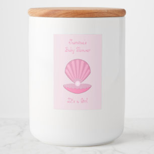 Roze Baby Girl Oyster shell en Pearl Baby shower Voedselcontainer Etiket