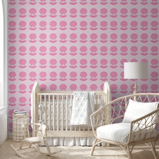 Roze Baby Girl Oyster shell en Pearl Patterned Behang (Kinderen)