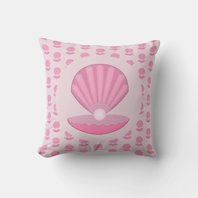 Roze Baby Girl Oyster shell en Pearl Patterned Kussen (Voorkant)