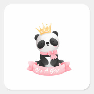 Roze baby Girl Panda Het is een meisje Baby shower Vierkante Sticker