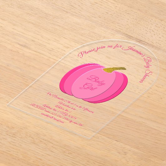  Roze Baby Girl Pumpkin Aangepast Baby shower Acryl Uitnodigingen (Laagn)