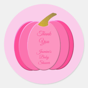 Roze Baby Girl Pumpkin Aangepast Baby shower Ronde Sticker