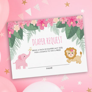 Roze baby Girl Safari Shower Diaper-aanvraag Kaart