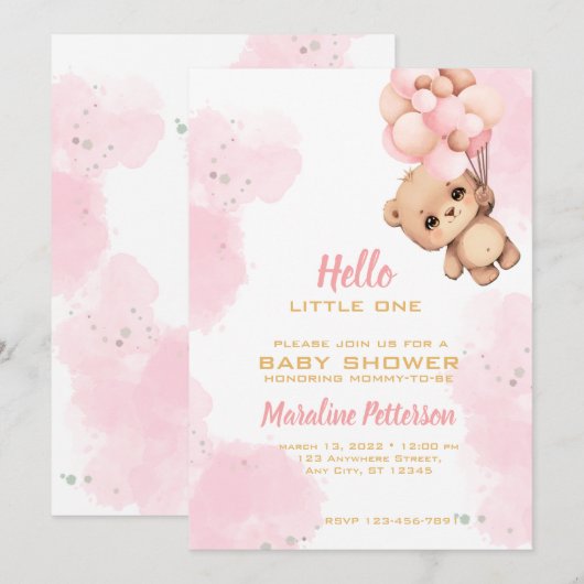 Roze Baby Girl Shower Feestdagenkaart (Voorkant / Achterkant)