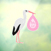  Roze Baby Girl Stork Baby shower Raamsticker (Vel 3)
