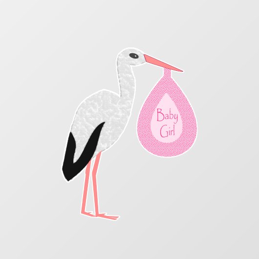  Roze Baby Girl Stork Baby shower Raamsticker (Vel)