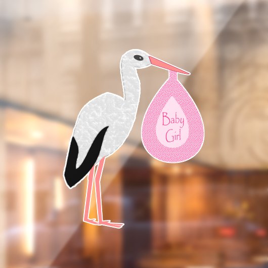  Roze Baby Girl Stork Baby shower Raamsticker (Vel 2)