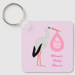  Roze Baby Girl Stork Baby shower Sleutelhanger