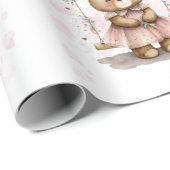 Roze Baby Girl Teddy Bear Baby shower Cadeaupapier (Rol Hoek)