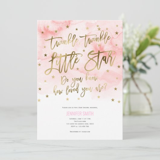 Roze, Baby Girl, Twinkle, kleine sterren, Baby sho Kaart (Staand voorkant)