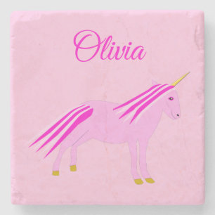  Roze Baby Girl Unicorn Aangepaste naam Stenen Onderzetter