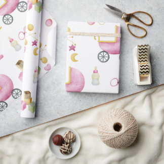 Roze Baby Girl Waterverf Thema Baby shower Cadeaupapier