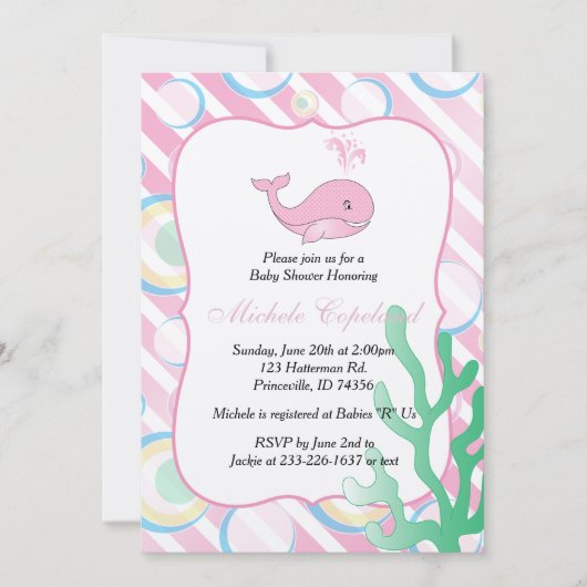 Roze Baby Girl Whale Baby shower Kaart (Voorkant)