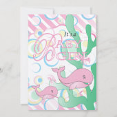 Roze Baby Girl Whale Baby shower Kaart (Achterkant)