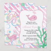 Roze Baby Girl Whale Baby shower Kaart (Voorkant / Achterkant)