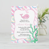 Roze Baby Girl Whale Baby shower Kaart (Staand voorkant)
