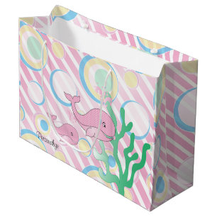 Roze Baby Girl Whale Large Cadeautasje
