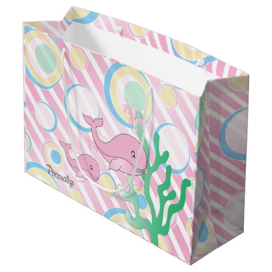 Roze Baby Girl Whale Large Cadeautasje (Achterkant Gekanteld)