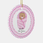 Roze Baby Girls Baby's Eerste kerstversiering Keramisch Ornament (Rechts)