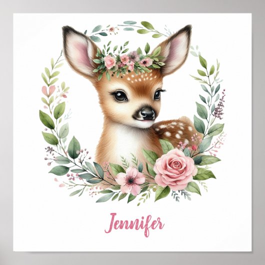 Roze Baby hert met bloemenkrans Poster (Voorkant)