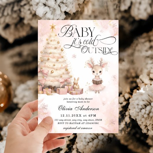 Roze Baby Herten Baby het is koud buiten Baby show Kaart