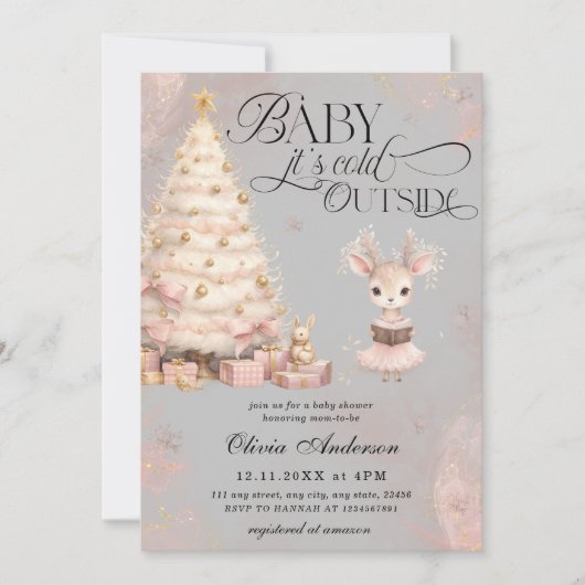 Roze Baby Herten Baby het is koud buiten Baby show Kaart (Voorkant)