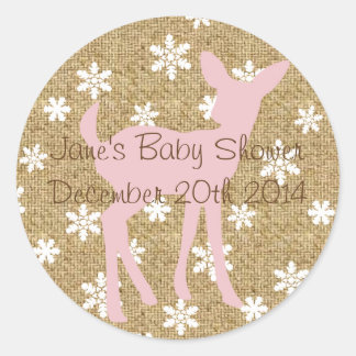 Roze Baby Herten en Sneeuwvlok Burlap Sticker