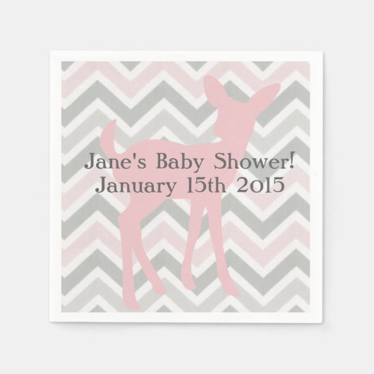 Roze Baby Herten & Grijs/Roze Chevron Servetten (Voorkant)
