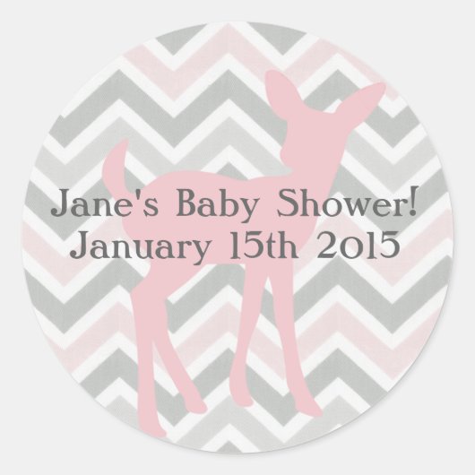 Roze Baby Herten & Roze/Grijze Chevron Sticker (Voorkant)