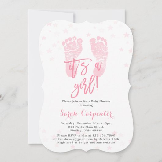 Roze Baby, het is een meisje Baby shower Kaart (Voorkant)