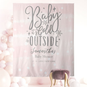 Roze Baby Het Is Koud Buiten Baby Shower Achtergro Wandkleed