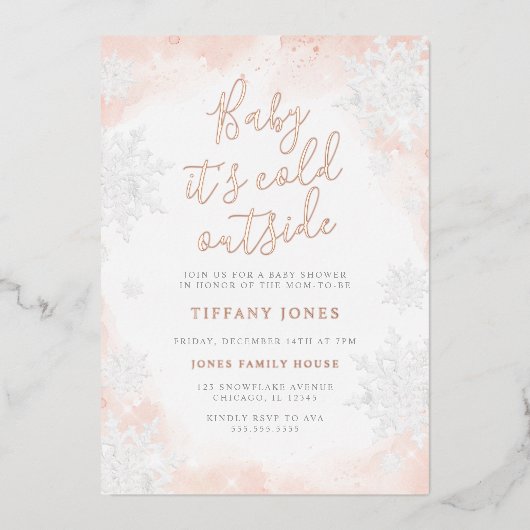 Roze Baby het is koud buiten Baby shower Folie Uitnodiging (Voorkant)