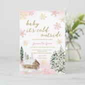 Roze Baby Het is koud buiten Baby shower Kaart (Staand voorkant)