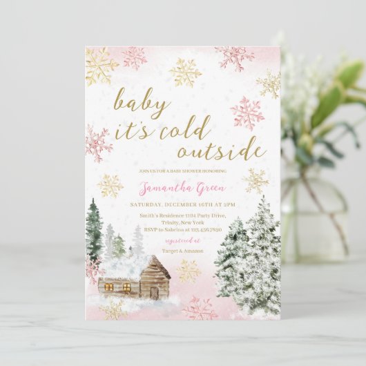 Roze Baby Het is koud buiten Baby shower Kaart (Staand voorkant)
