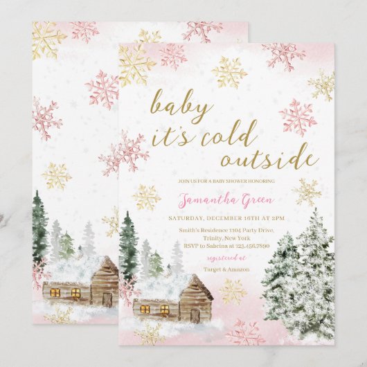 Roze Baby Het is koud buiten Baby shower Kaart (Voorkant / Achterkant)